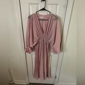 She + Sky Blush Pink Midi Dress Women’s Small Boho Smocked Waist Flowy Sleeve